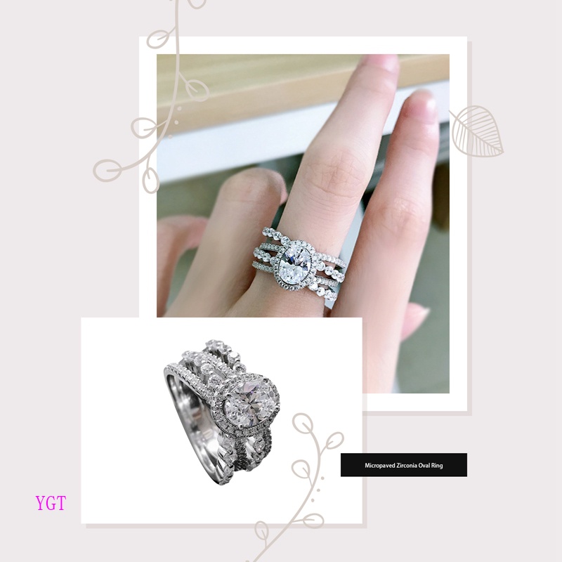 Ygt Nhẫn Đính Đá Zircon Hình Oval Thiết Kế Hiện Đại Thời Trang Cho Nữ