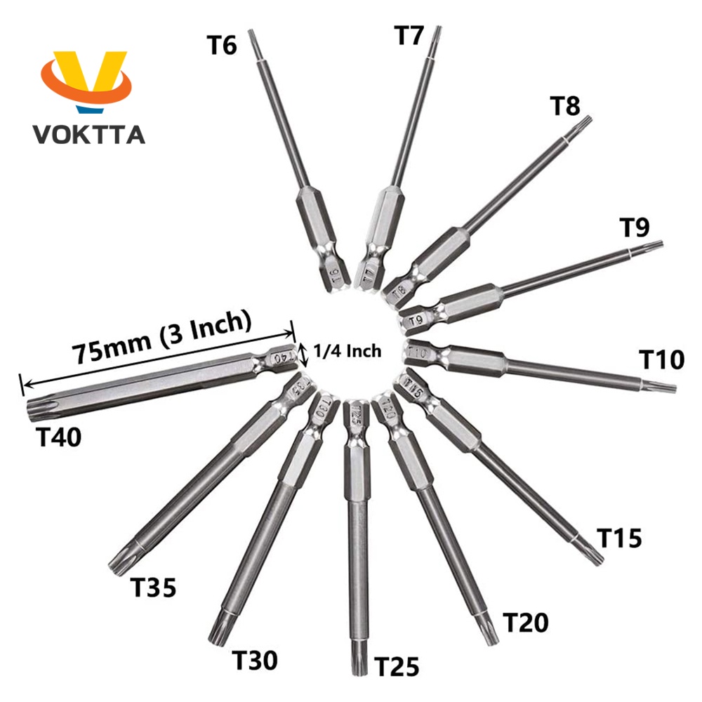 Bộ 12 Mũi Tua Vít Lục Giác Từ Tính 1 / 4 "S2 Bằng Thép 50mm / 75mm / 100mm