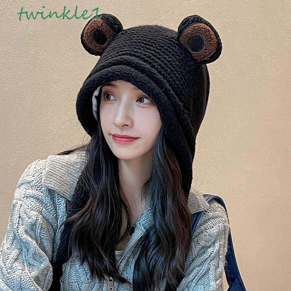 Mũ Len Dệt Kim Hình Chú Ếch Lấp Lánh Bảo Vệ Tai Độc Đáo Phong Cách Hàn Quốc