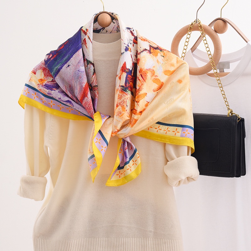 Khăn Quàng Cổ Hình Vuông Bằng Lụa In Họa Tiết Phong Cách Pháp Thời Trang Mùa Xuân 2023 Kích Thước 90 * 90cm
