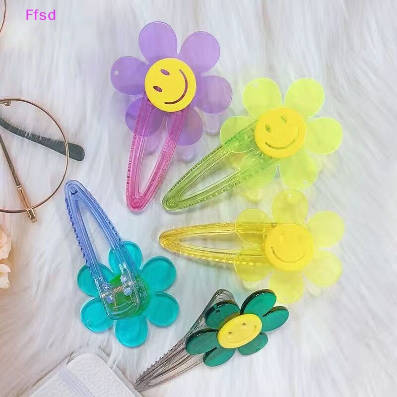 Kẹp Tóc Hình Hoa Hướng Dương Mặt Cười Bằng Acrylic Trong Suốt Thời Trang 2023 Cho Bé Gái