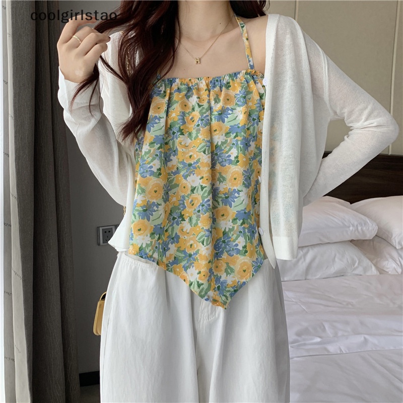 Mùa Hè hoa sexy dây yếm phụ nữ lỏng lẻo không tay không đều Tank Top JHS