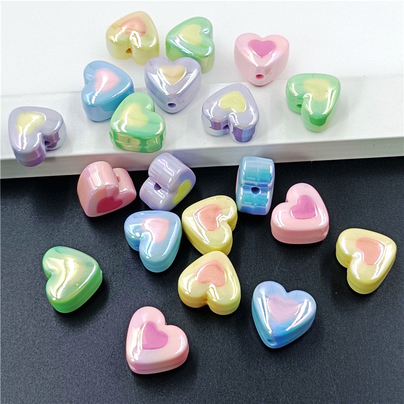 Set 10 Hạt Cườm Trái Tim 3D Nhiều Màu Sắc Dùng Làm Trang Sức Thời Trang