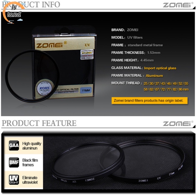 Kính Lọc Phân Cực ZOMEI UV Cho Máy Ảnh SLR DSLR