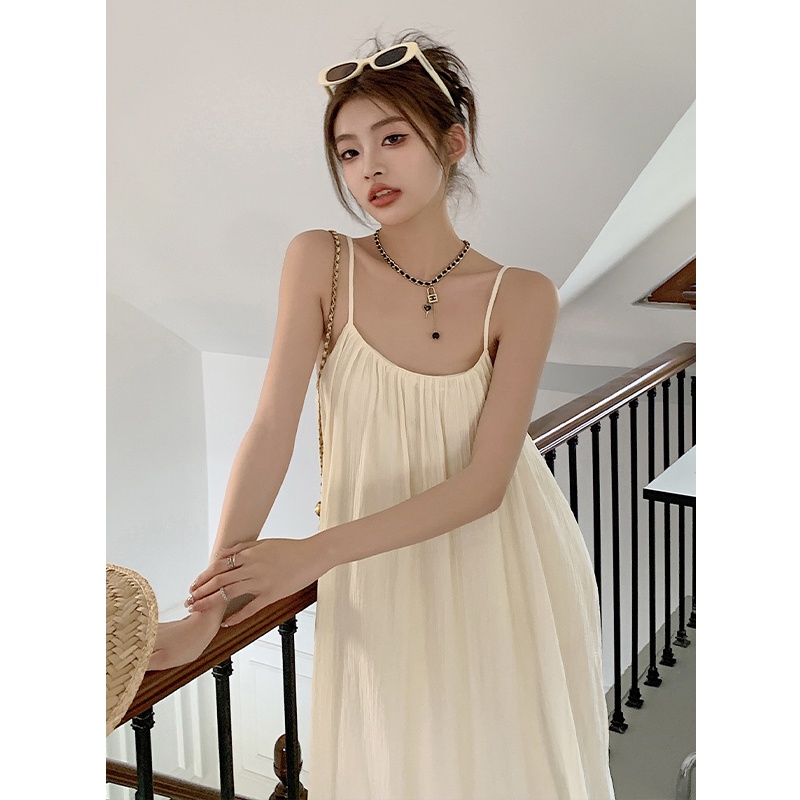 SUXI Đầm Hai Dây Dáng Rộng Màu Sắc Đơn Giản Thời Trang Mùa Hè Xinh Xắn Cho Nữ