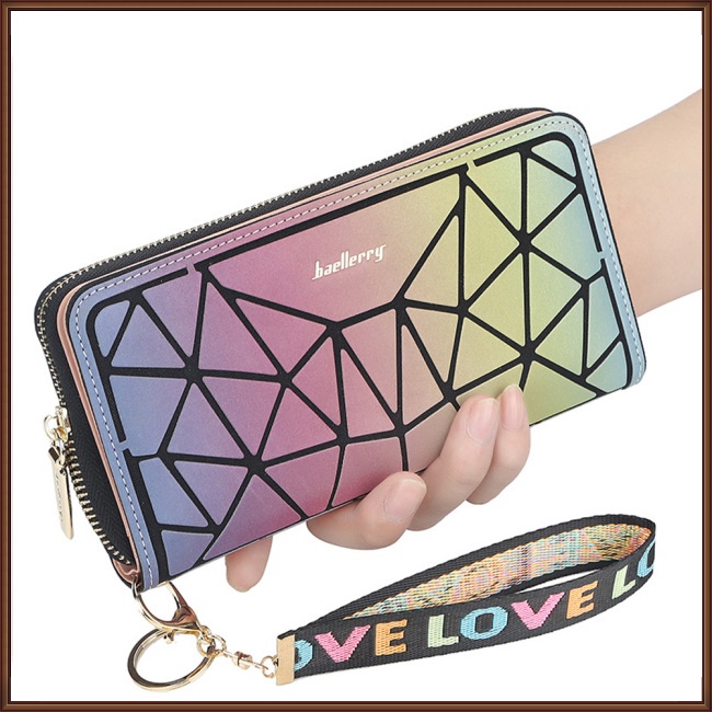 Ví Da Pu Cầm Tay Dáng Dài Màu Gradient Có Khóa Kéo Cho Nữ