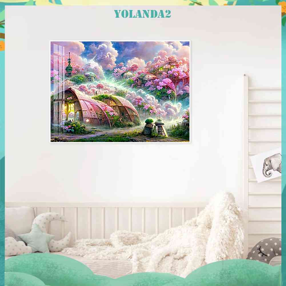 Tranh Đính Đá Kim Cương Toàn Bộ 5D DIY Hình Khu Vườn Mơ Tròn