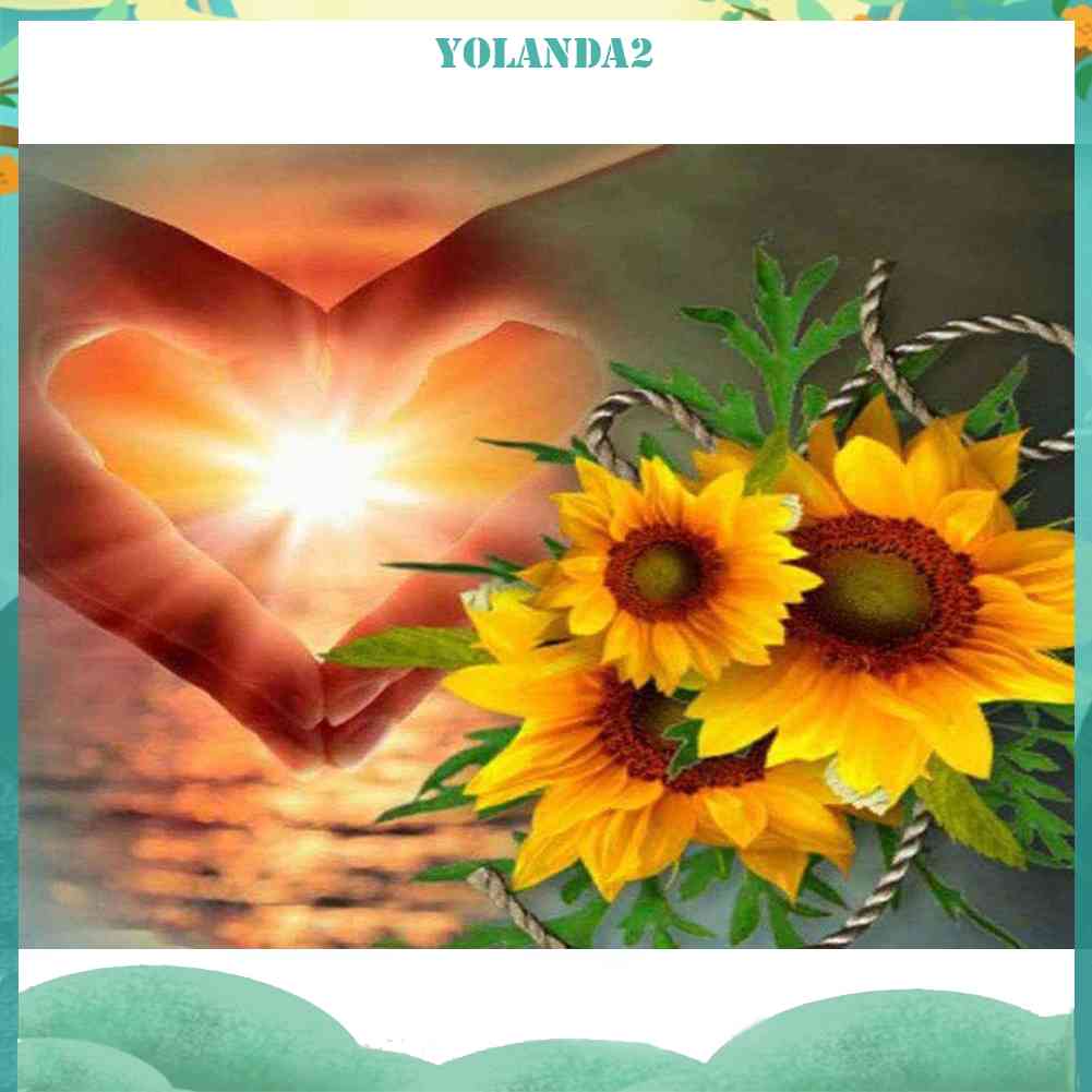 Tranh Đính Đá Kim Cương Toàn Bộ 5D DIY Hình Cử Chỉ Trái Tim Hoa Hướng Dương