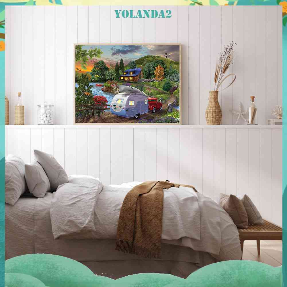 Bộ Tranh Đính Đá 5D Toàn Diện Họa Tiết Hồ Cắm Trại Độc Đáo DIY Dùng Trang Trí