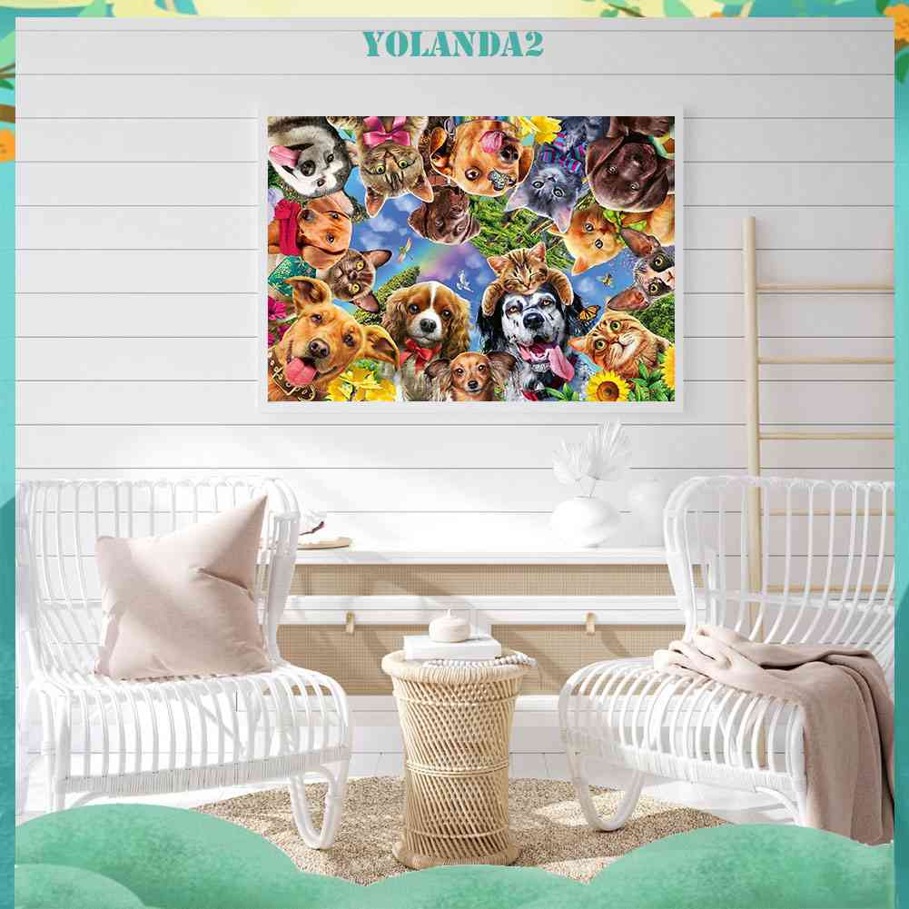 Tranh Đính Đá Kim Cương Toàn Bộ 5D DIY Hình Vẽ Chó Mèo Trang Trí Nhà Cửa