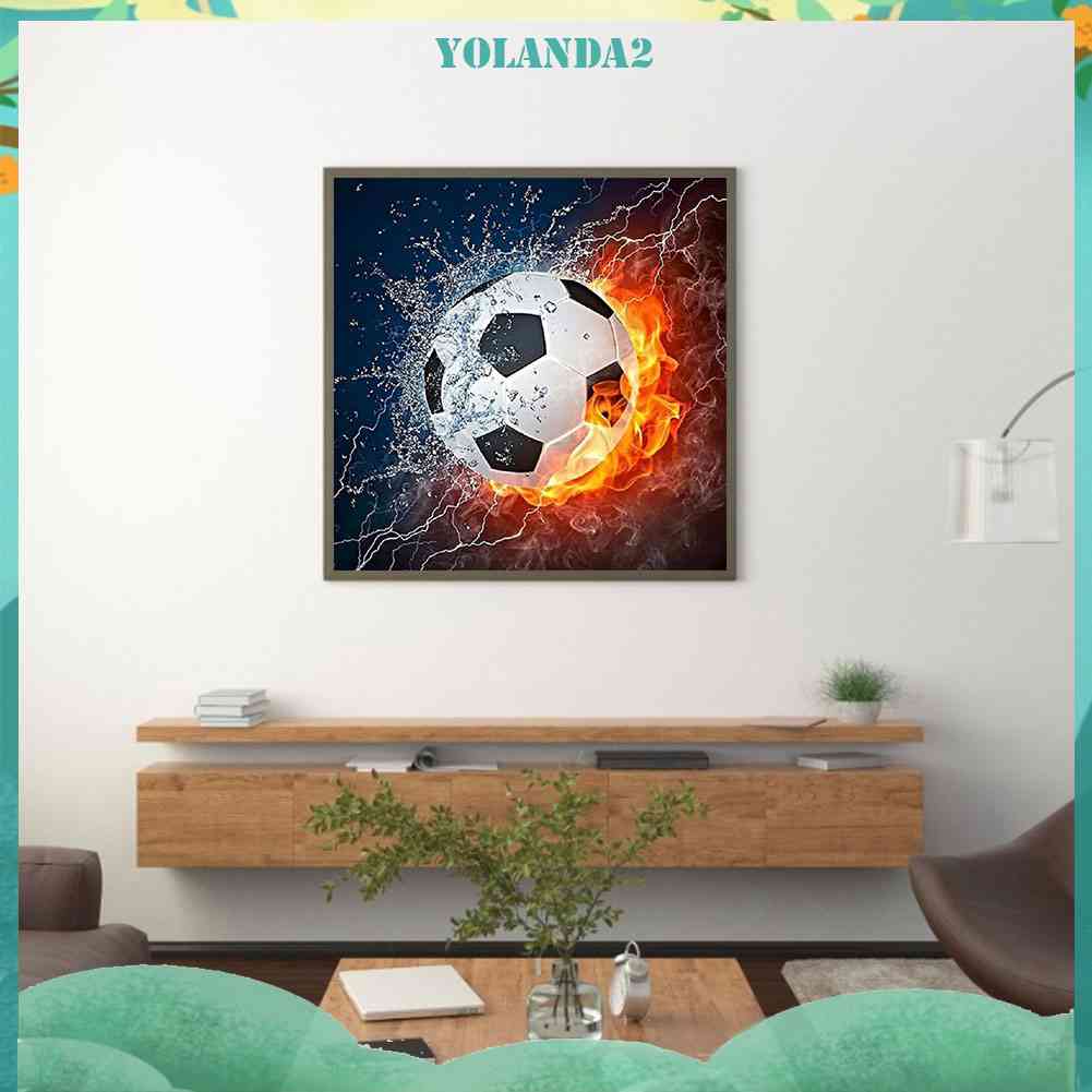 Tranh Đính Đá Kim Cương Toàn Diện Hình Vẽ Quả Bóng Đá Và Lửa Trang Trí Tường Nhà