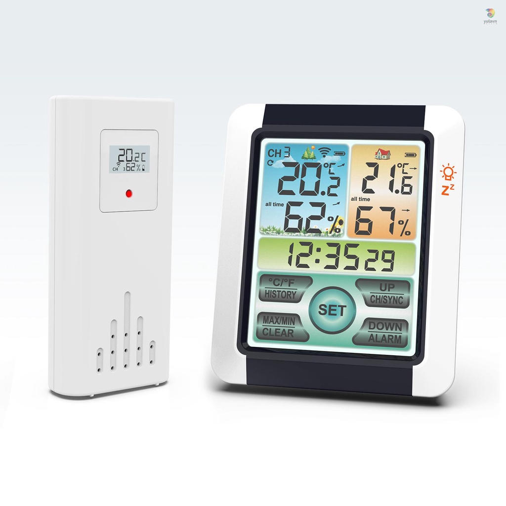 Máy Đo Nhiệt Độ Và Độ Ẩm Màn Hình Cảm Ứng Có Đèn Nền Nhiều Màu Sắc Đa Năng Để Bàn °C °F Phụ Kiện Chuyên Dụng Dành Cho Xe Hơi