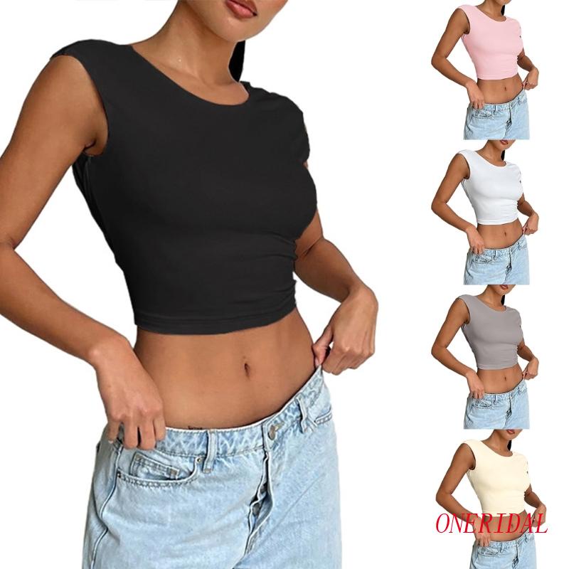 Áo Croptop Sát Nách Hở Lưng Màu Trơn Dáng Ôm Gợi Cảm Cho Nữ