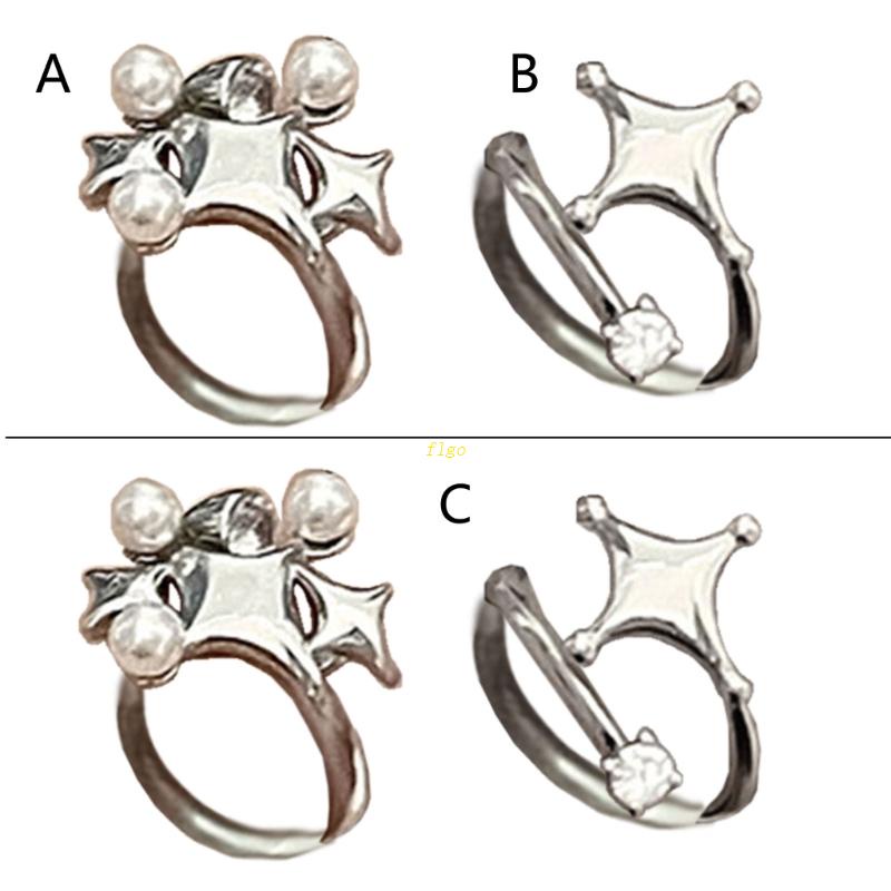 Flgo Nhẫn Hở Bốn Cánh Đính Ngọc Trai Đơn Giản Cá Tính