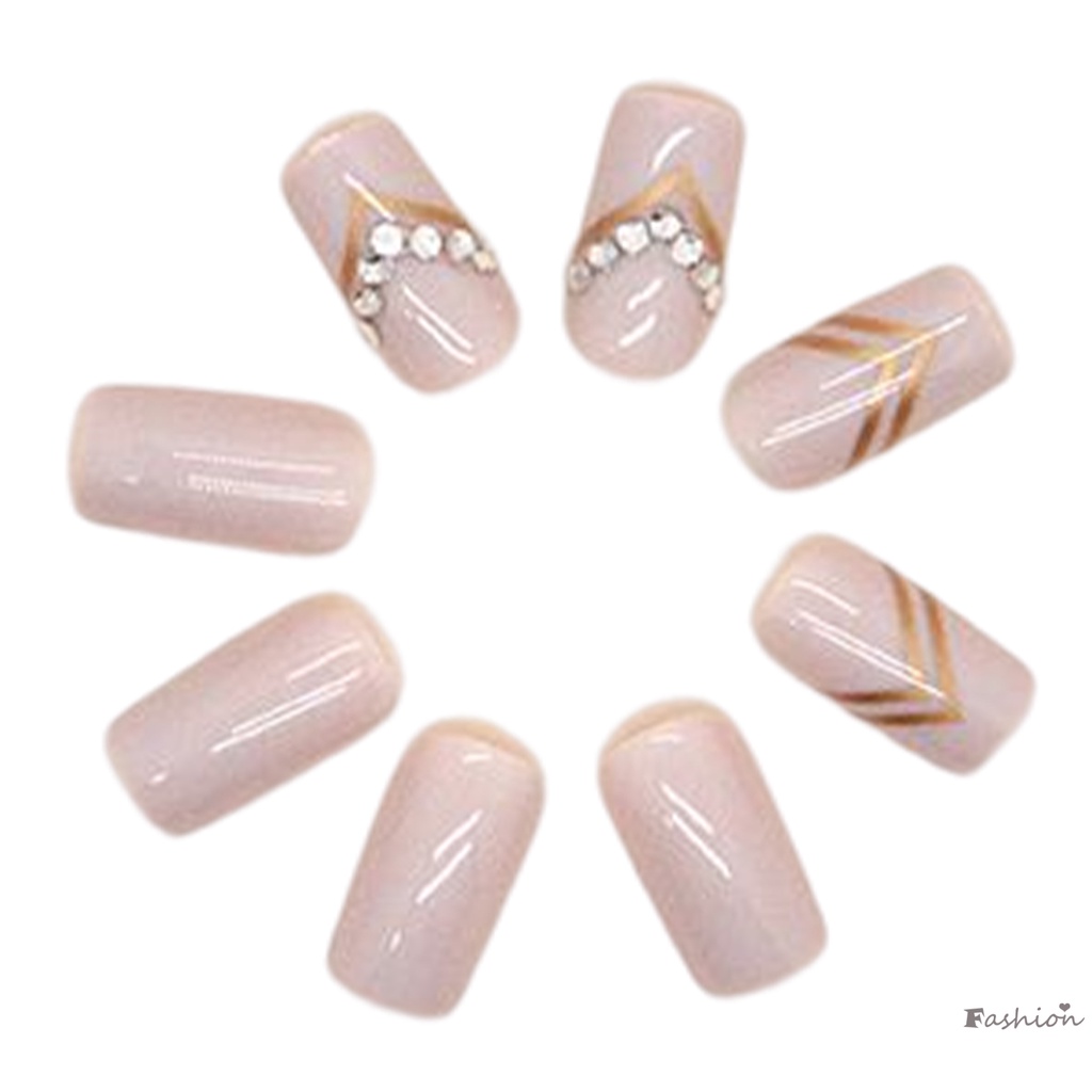 Bộ Móng Tay Giả Ngắn Hình Tam Giác Màu Vàng Đồng Thời Trang Cho Nữ