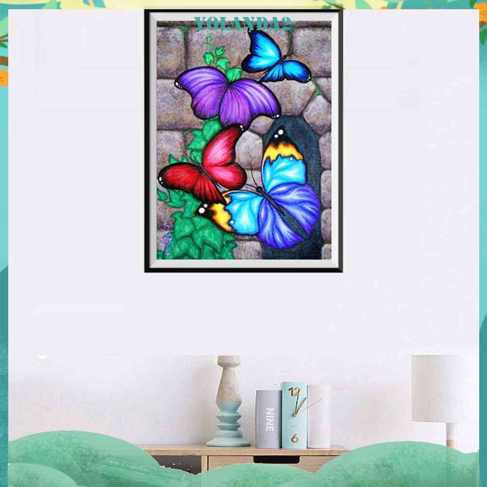 Tranh Thêu Trang Trí Thủ Công 5D Hình Bướm Đầy Màu Sắc (Mũi Thêu Hình X