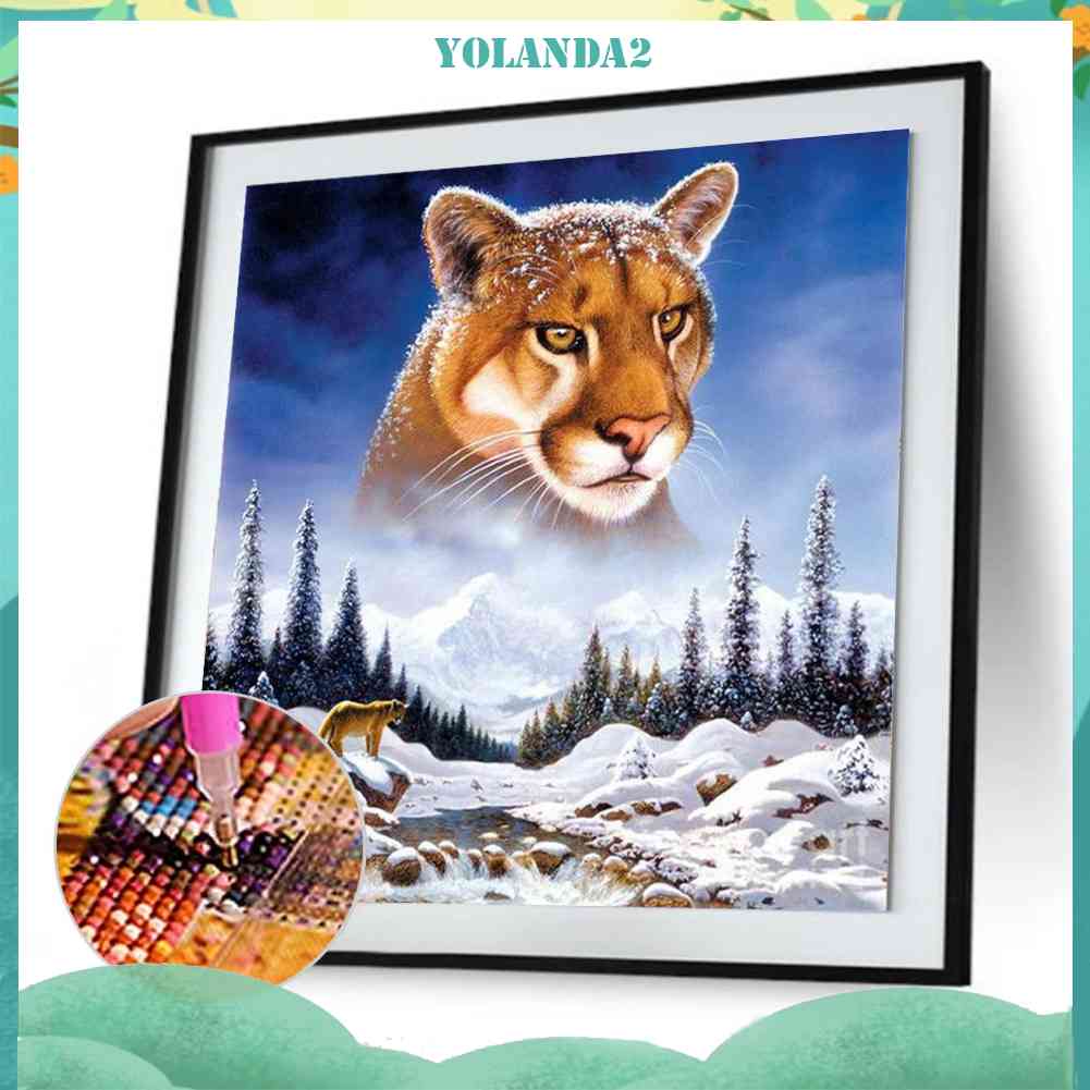 Tranh Đính Đá Kim Cương Toàn Bộ 5D DIY Hình Vẽ Hổ Núi Tuyết