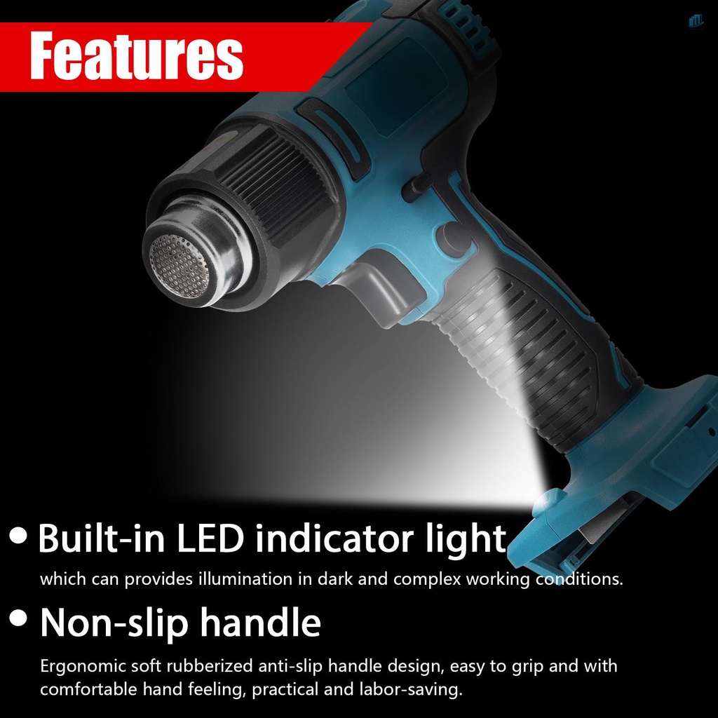 Máy Phát Nhiệt Kỹ Thuật Số Cầm Tay (S2Vn) Có Thể Sạc Lại 50-3000°C Công Cụ Điều Chỉnh Nhiệt Độ Điện Điều Chỉnh Được Với 4 Đầu Phun Tương Thích Với Makita Lit