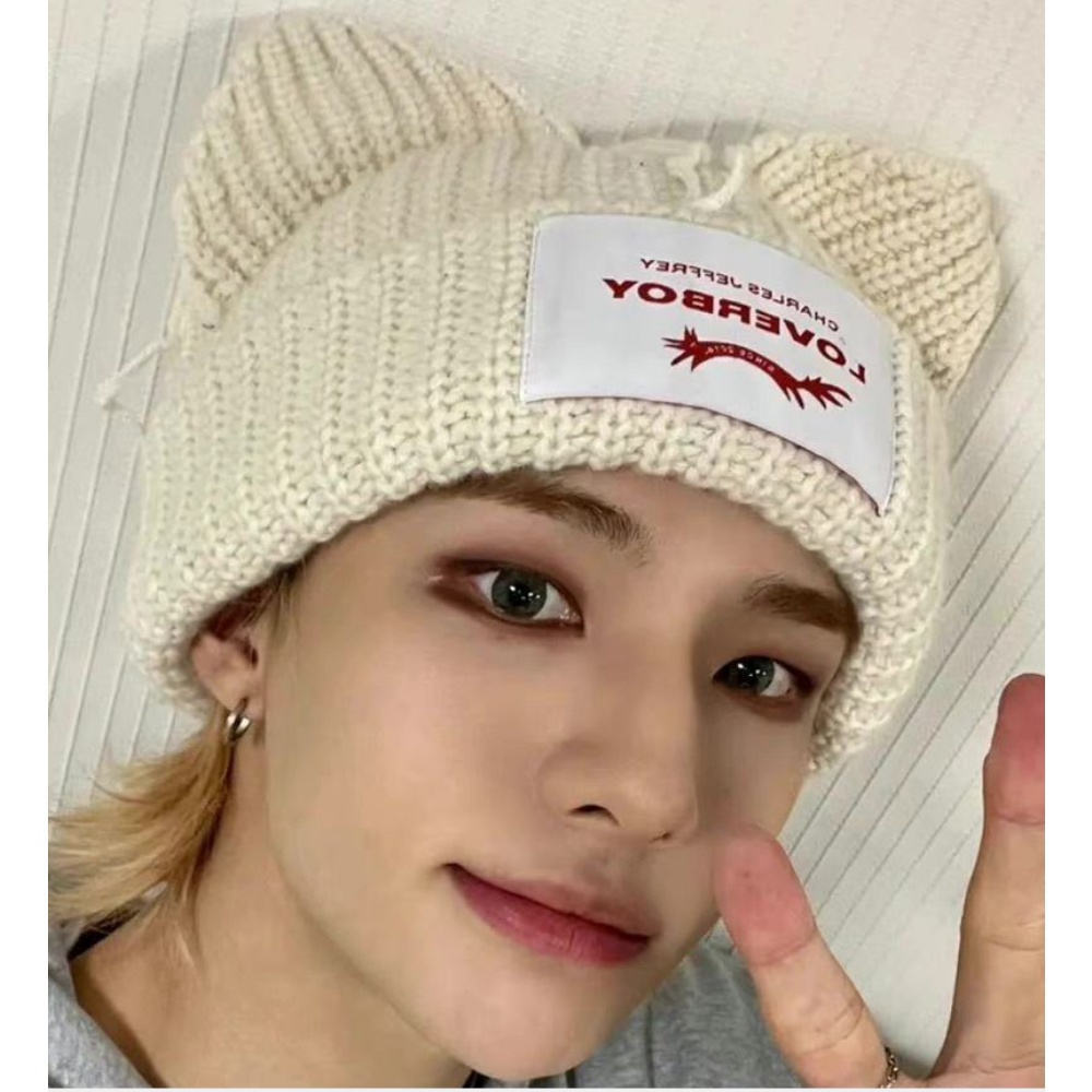 Mũ Len Dệt Kim Màu Trơn Thiết Kế Tai Mèo Thời Trang Kpop StrayKids BLACKPINK