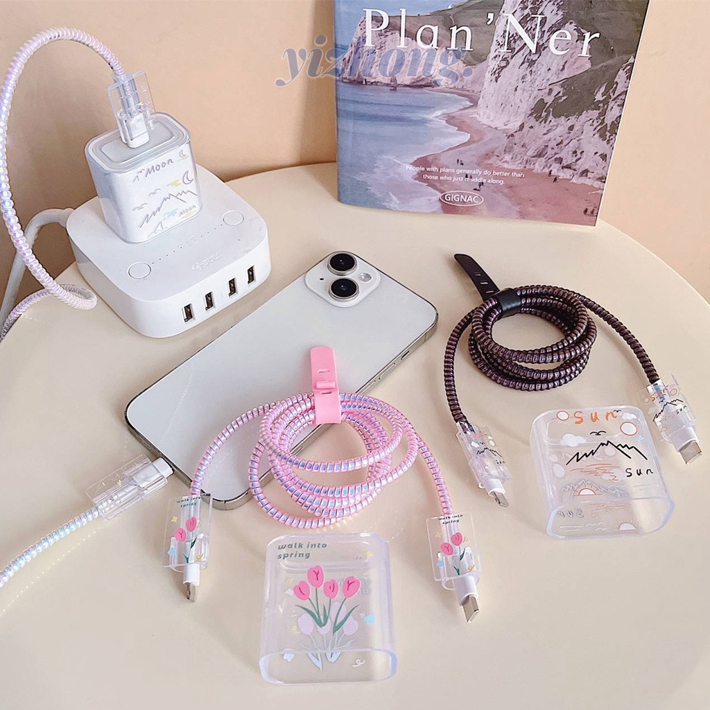 Bộ 5 / 4 Vỏ Bọc Bảo Vệ Dây Cáp Sạc IPhone 20W / 18W Hình Hoa Tulip / Mặt Trời / Mặt Trăng / Phong Cảnh Đơn Giản