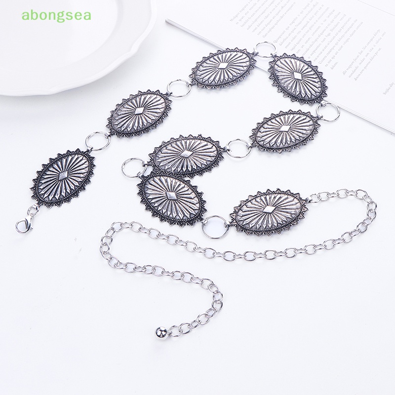 Thắt Lưng Dây Xích Kim Loại Mặt Oval Phong Cách Boho Cổ Điển Cho Nữ