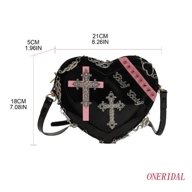 Túi Đeo Chéo Hình Trái Tim Đính Đinh Tán Dễ Thương Phong Cách Harajuku Nhật Bản Cho Nữ