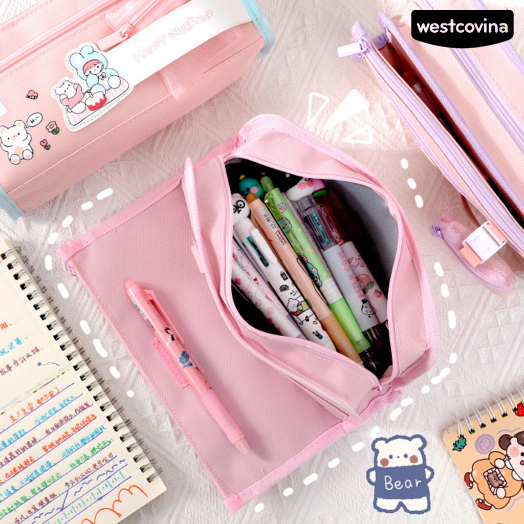 [COD]♪Túi Đựng Bút Chì Sức Chứa Lớn Thiết Kế Nhiều Ngăn Có Dây Kéo Chống Nước In Họa Tiết Hoạt Hình Cho Học Sinh