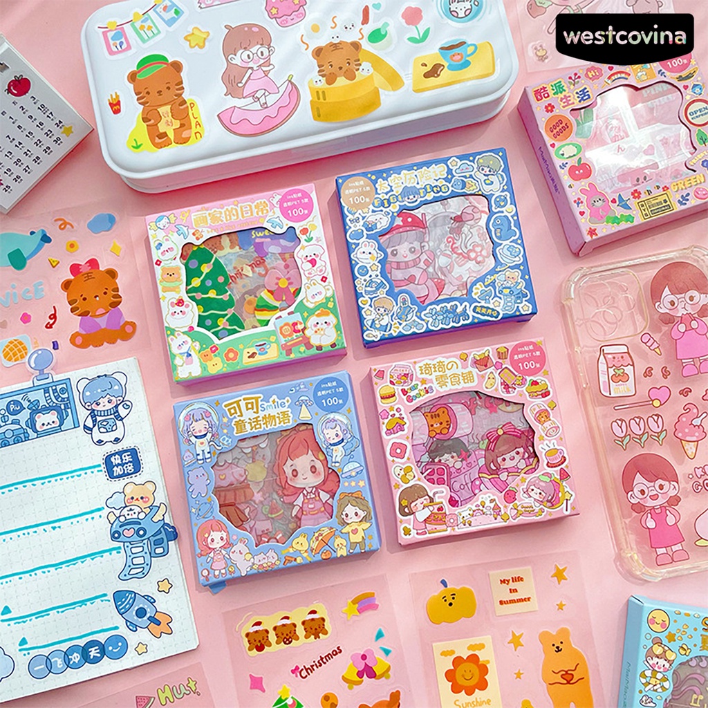 [COD]♪Hộp 100 Miếng Dán Hoạt Hình Dễ Dàng Mang Theo