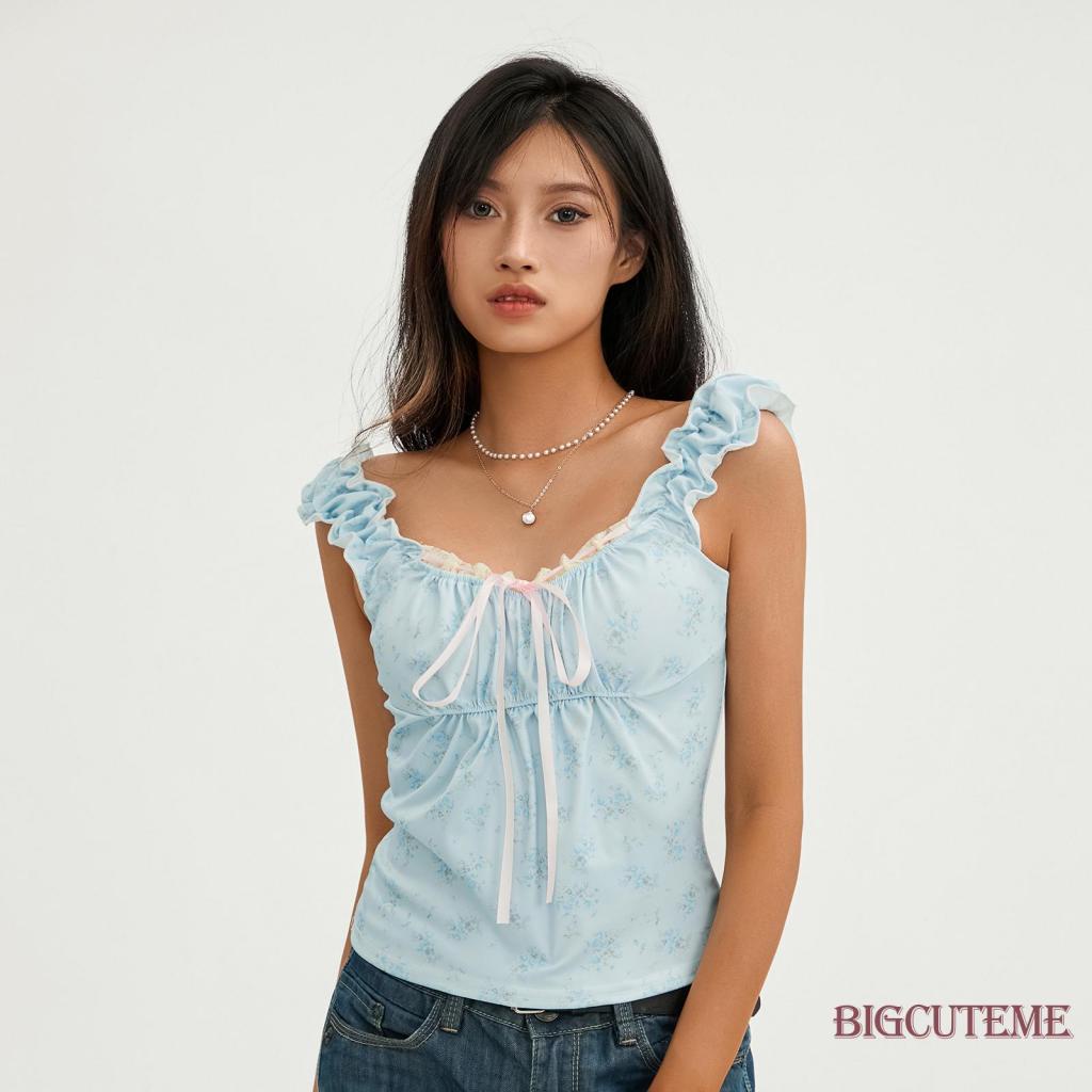 Áo Croptop Không Tay Phối Ren Hoa Thời Trang Mùa Hè Dành Cho Nữ