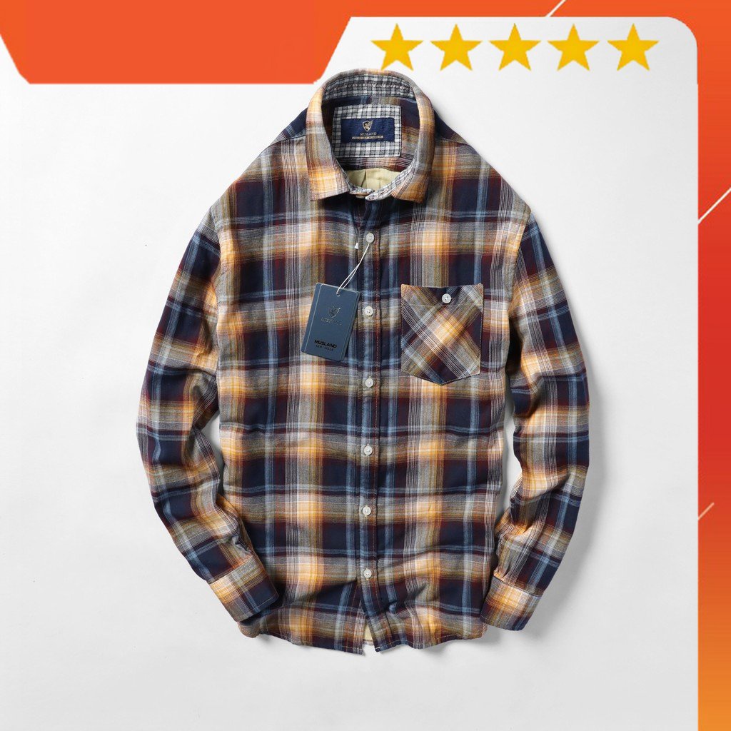 HÀNG VNXK - Sơ mi Caro Musland SLimFit nam đẹp xuất sắc - màu vàng thổ cẩm ! SMML1A - -