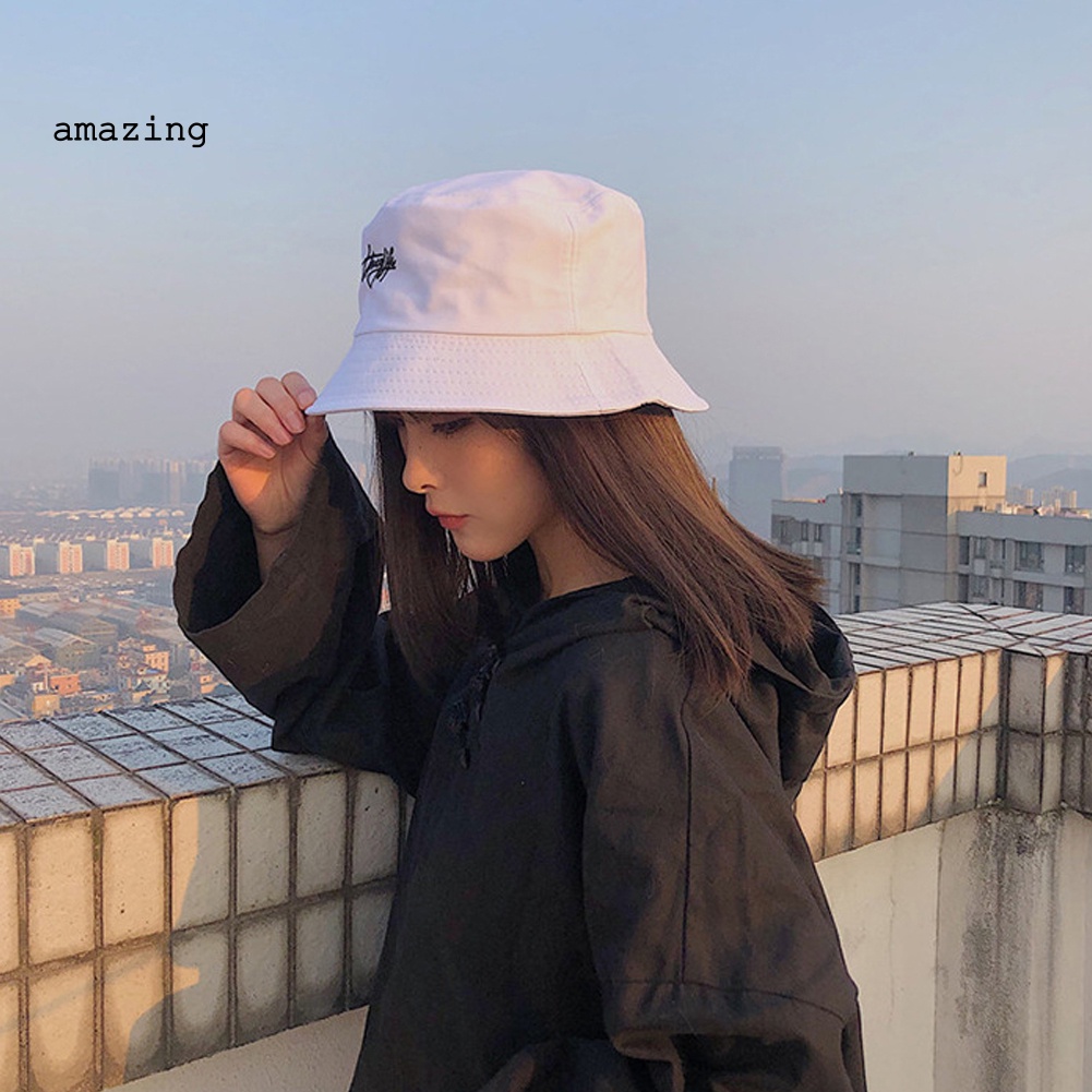 Mũ Bucket Chống Nắng Chất Liệu Cotton In Chữ Tiếng Anh Có Thể Đảo Ngược Thời Trang Cho Nữ