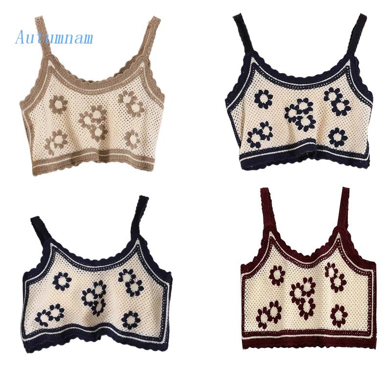 Áo Sweater Dệt Kim Không Tay In Hoa Màu Sắc Tương Phản Thời Trang Cho Nữ