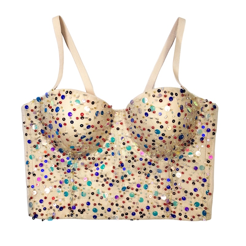 Xiangbao Áo Tank Top Không Tay Đính Hạt Dùng Để Biểu Diễn Tiệc Tùng Cho Nữ