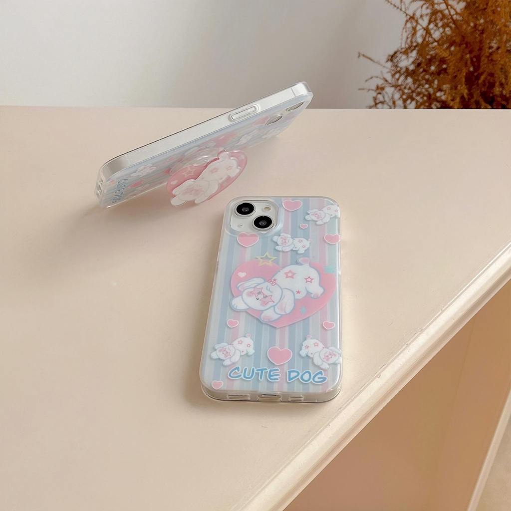 Ốp Điện Thoại Imd Silicone Mềm Trong Suốt In Hình Chú Chó Hoạt Hình Có Giá Đỡ Cho iPhone11 12 13 14 Pro Max