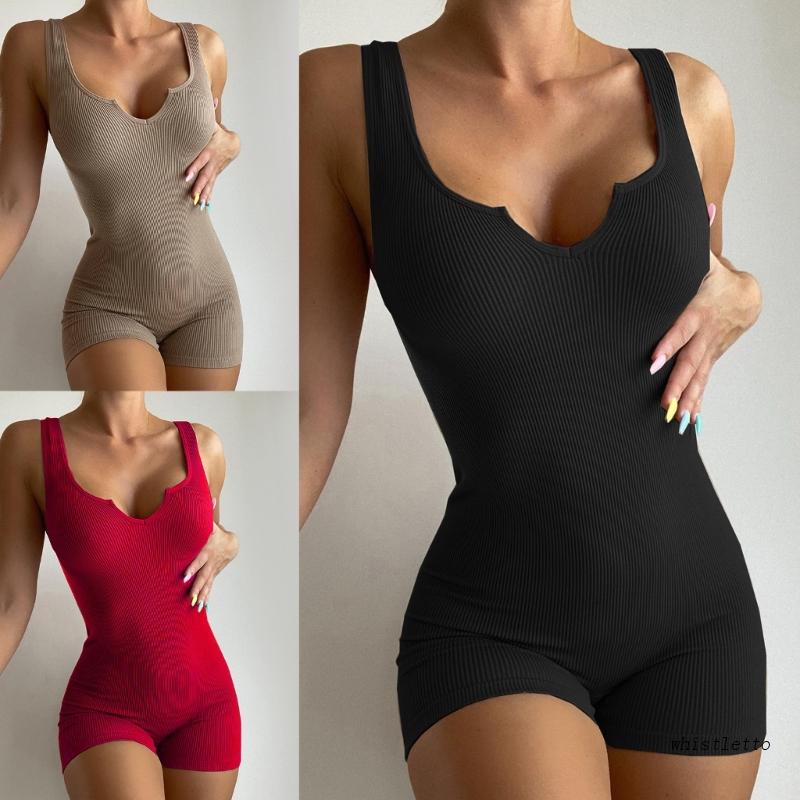 Áo liền quần Ngắn Không Tay Cổ Chữ V Màu Sắc Thời Trang Mùa Hè Cho Nữ