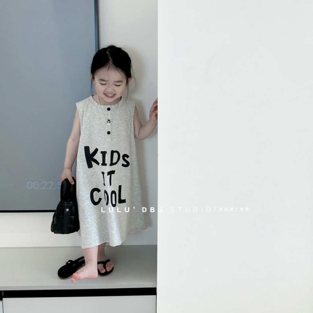 Đầm Thun Tay Ngắn In Chữ Phong Cách Hàn Quốc Thời Trang Mùa Hè Cho Bé Gái 50%