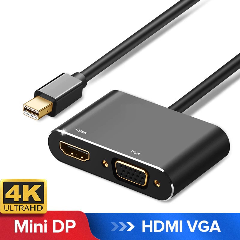 Cáp mini displayport to HDMI+VGA 4K kết nối tivi máy chiếu