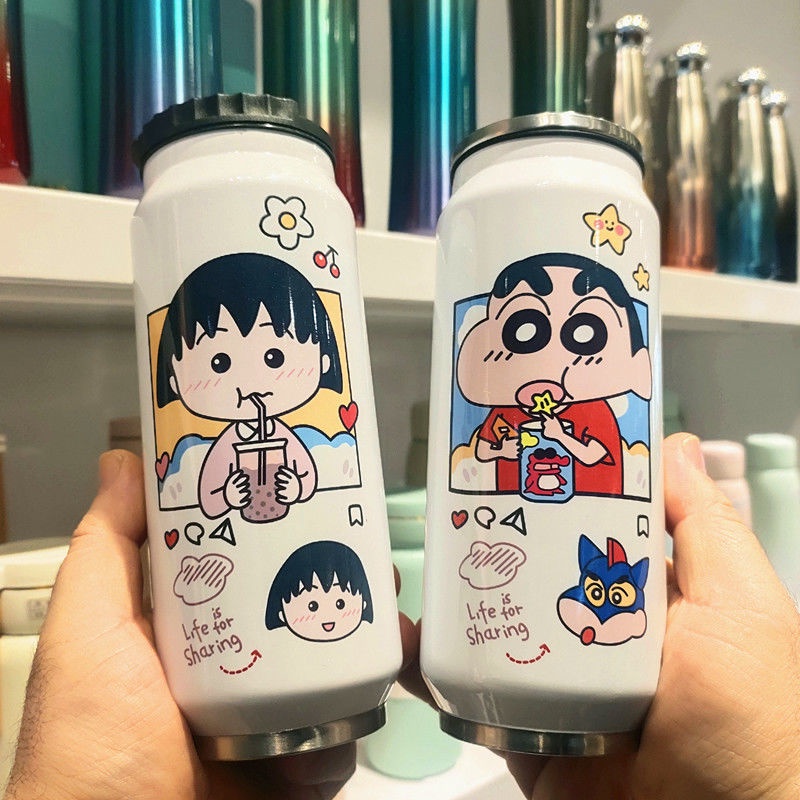 Bình Nước Giữ Nhiệt In Hoạt Hình Cậu Bé Bút Chì Shin-Chan Nhật Bản Có Ống Hút Cầm Tay Tiện Lợi