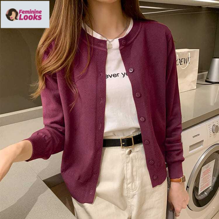 Áo Khoác Cardigan Dệt Kim Mỏng Dáng Ngắn Thời Trang