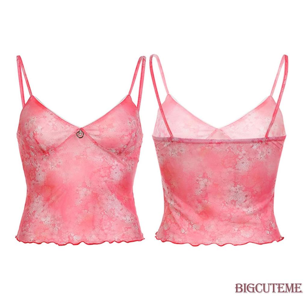 Áo Sát Nách Cổ Chữ V Xuyên Thấu In Họa Tiết Hoa Phong Cách Đường Phố Thời Trang Mùa Hè Cho Nữ