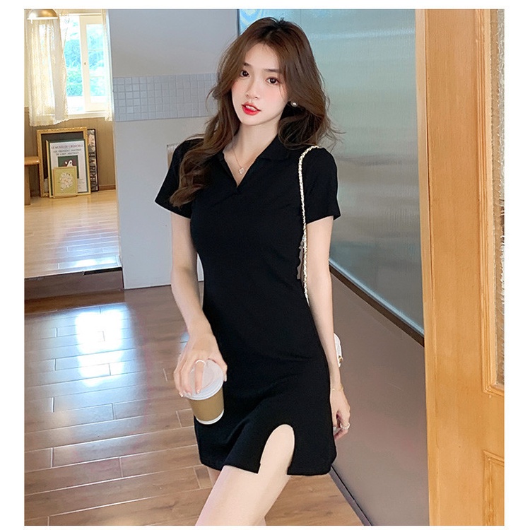 Đầm Thun Tay Ngắn Cổ Bẻ Dáng Ôm Đơn Giản Thời Trang Cho Nữ