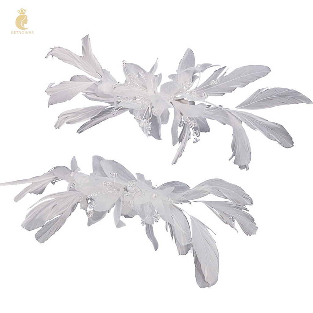 GETNOIVAS Kẹp Tóc Hình Lông Vũ Đính Hạt Nhựa Acrylic Phong Cách Thanh Lịch
