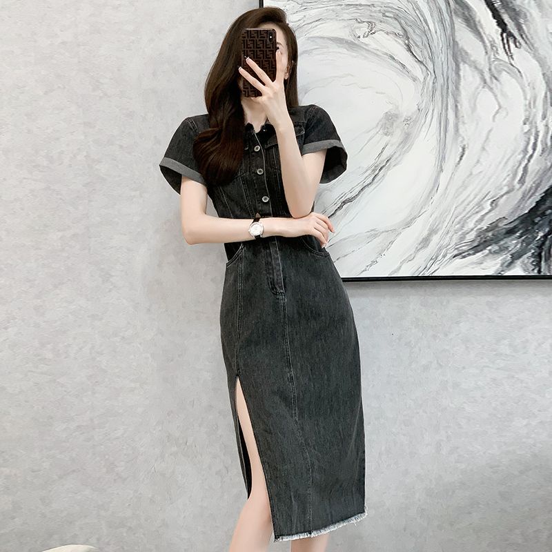 Đầm Sơ Mi Denim Dáng Dài Xẻ Tà Thời Trang Mùa Hè 2023 Phong Cách Mới Cho Nữ