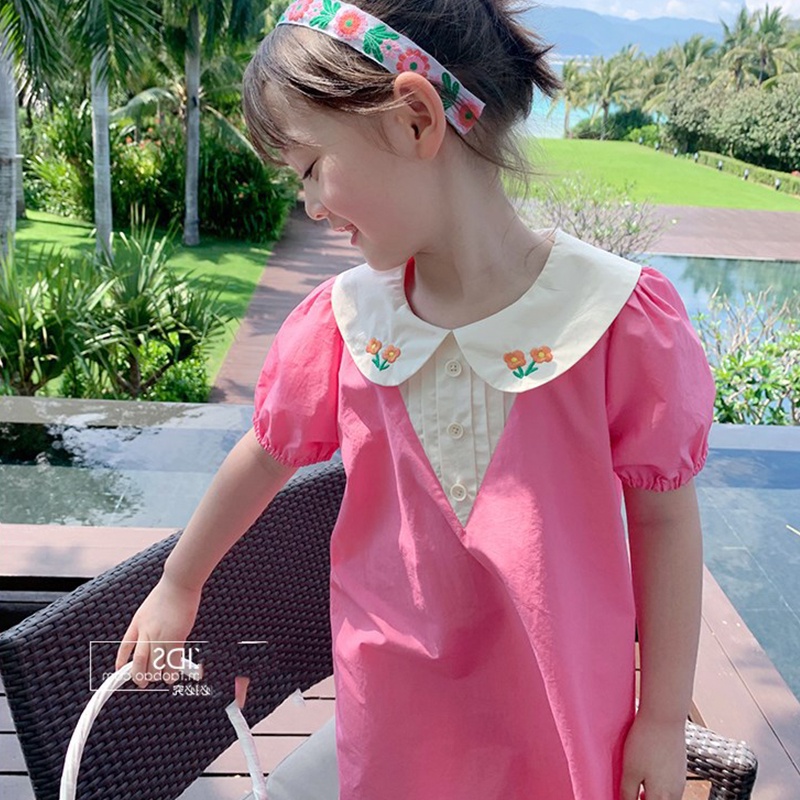 Đầm Cotton Cổ Búp Bê Thêu Họa Tiết Dễ Thương Phong Cách Hàn Quốc Thời Trang Mùa Hè Cho Bé Gái 1 -