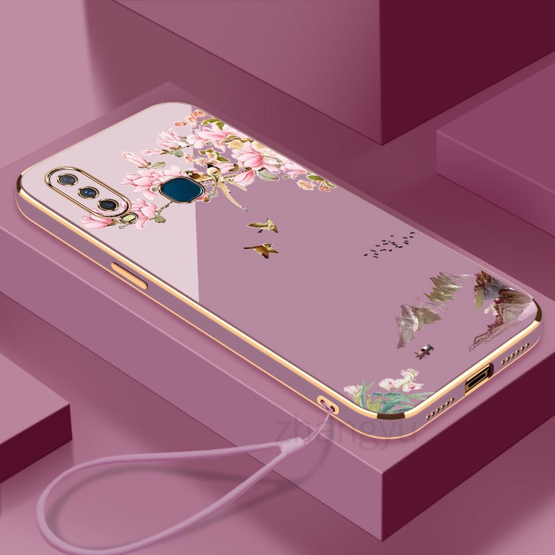 ốp lưng VIVO Y11 Y12 Y15 Y17 Y19 Chim nhỏ Tranh sơn thủyTrường hợp điện thoại Siêu mỏng mạ điện chống sốc trường hợp điện thoại VIVO Y11 Y12 Y15 Y17 Y19