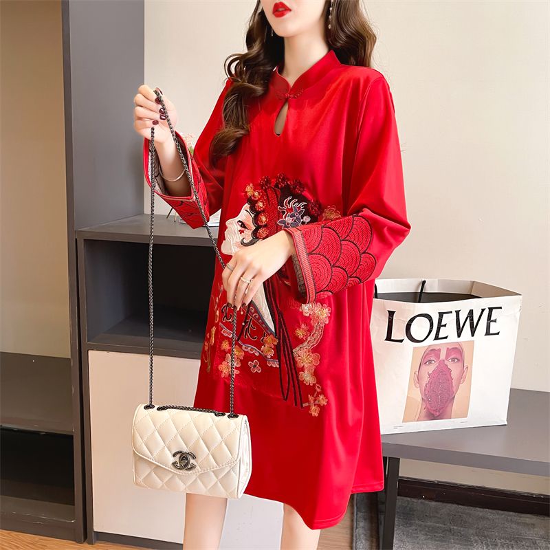 Đầm Sườn Xám Tay Dài Dáng Rộng Phong Cách Trung Hoa Thời Trang Mùa Hè Xinh Xắn Cho Nữ