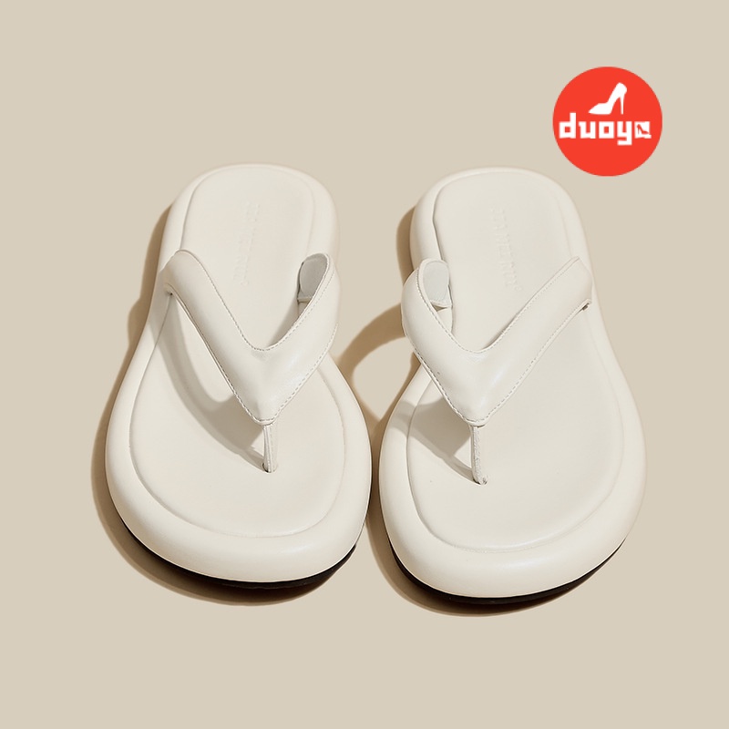 Duoya Tóc Thẳng ~ [Hàng Có Sẵn] Dép Xỏ Ngón Đi Biển Mùa Hè Phiên Bản Hàn Quốc Thoải Mái Nửa Đế Phẳng Thoải Mái Cho Nữ