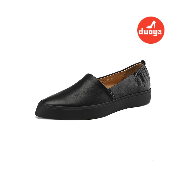 Duoya Tóc Thẳng ~ [Hàng Có Sẵn] Giày Búp Bê Da Mềm Mũi Nhọn Miệng Phẳng Dày Dặn Co Giãn Sang Trọng Cho Bà Ngoại Giao Hàng Miễn Phí