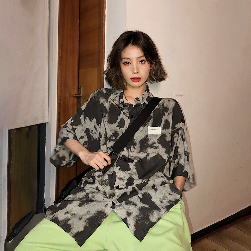 Áo Sơ Mi Tay Ngắn Nhuộm Màu Phong Cách Hong Kong Cổ Điển Thời Trang Cho Nữ