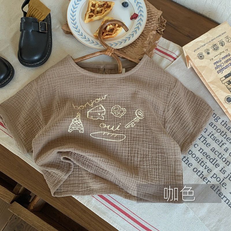 Áo Thun Cotton Mỏng Ngắn Tay Phối Nút Mở Thời Trang Hè Dành Cho Trẻ 2023